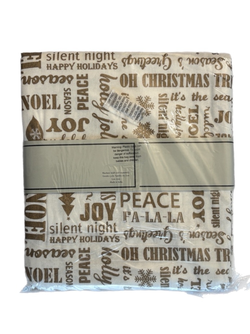 Holiday Script & Icons Tablecloth in Cream and Metallic Gold - Picture 5 of 5